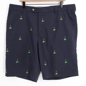 J. McLaughlin Shorts Mens Size 40 Navy Blue Golf Embroidered Flat Front Chino